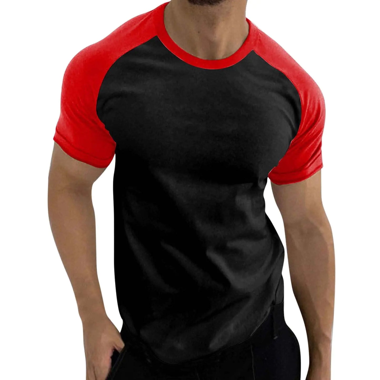 Men’s Casual Sport T-Shirt – Raglan Sleeve, Colorblock Baseball Tee, Gym Workout